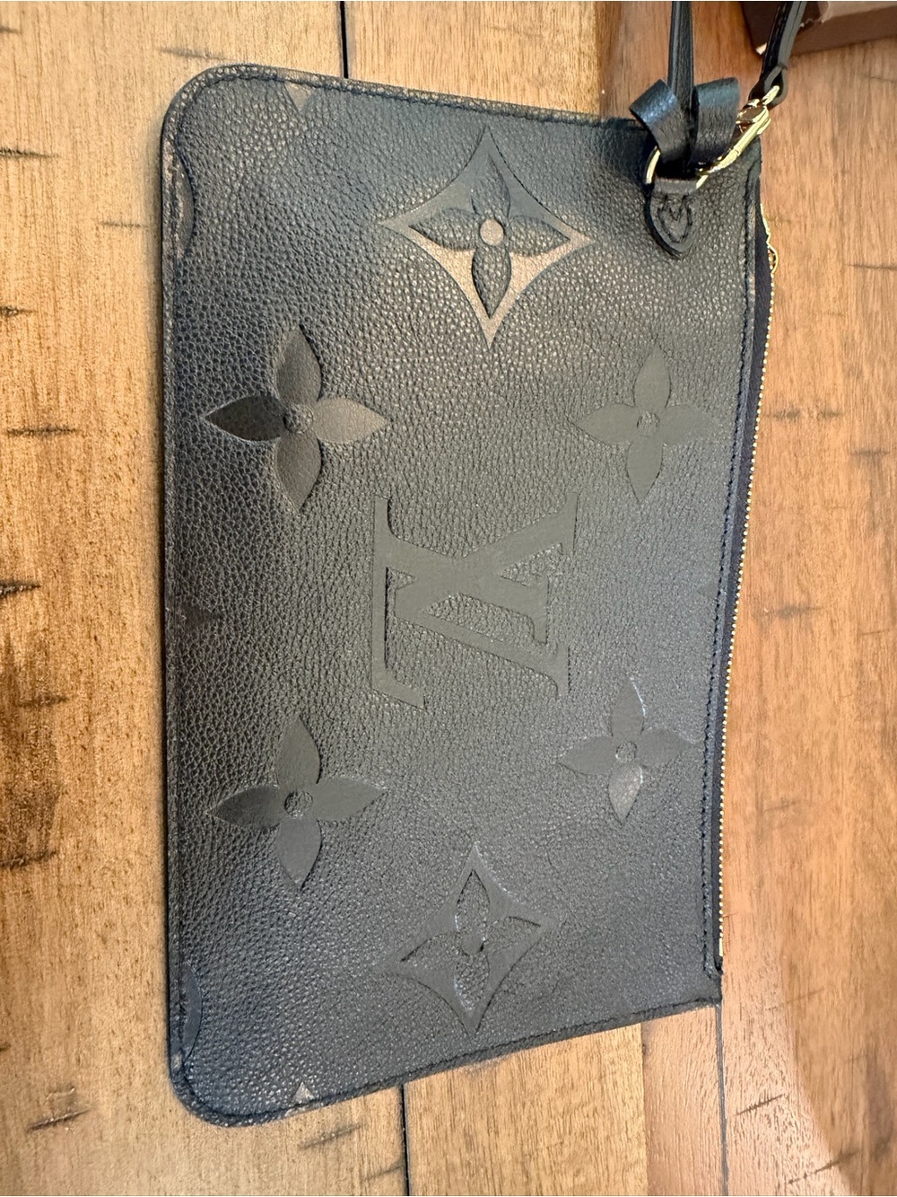 Louis Vuitton Black Embossed Monogram Wristlet Pouch
